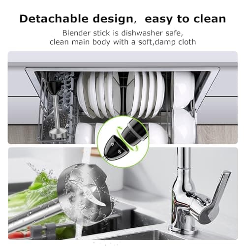 Bonsenkitchen Hand Blender, Immersion Blender with 2 Mixing Speed, Electric Handheld Mixer Portable Stick Mixer with Stainless Steel Blades for Soup, Smoothie, Puree, Baby Food — view 6