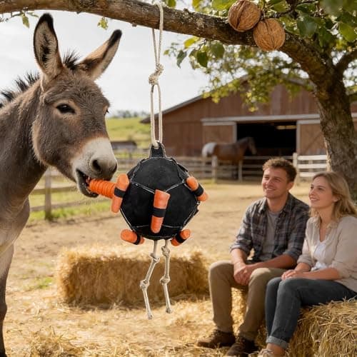 Horse Treat Ball, Interactive Slow Feed Hay Ball with Rope,for Horses, Boredom Relief and Training Toy, Durable Carrot Dispenser Feeder for Goats, Sheep, Livestock — view 5