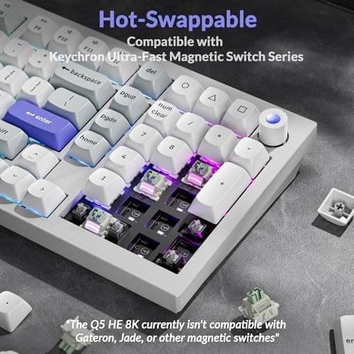Keychron Q5 HE 96% 8K Wired Hall Effect Gaming Keyboard, Rapid Trigger Magnetic Switches Keyboard Hot Swappable, 8000 Hz Polling Rate, Adjustable Actuation, Aluminum, RGB, QMK, Mac/Windows – White — view 3
