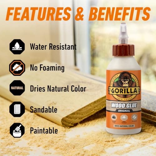 Gorilla Wood Glue, 8 oz., Water Resistant PVA Wood Glue for Indoor & Outdoor Projects, Fast Clamp, Natural Color, Paintable & Sandable — view 2