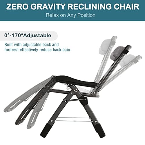 NAIZEA Padded Zero Gravity Chair, Cooling Fabric Folding Outdoor Lounge Chairs, Adjustable Reclining Camping Chairs with Cup Holder, Ergonomic Patio Lawn Chair for Balcony Beach Deck Yard — view 3
