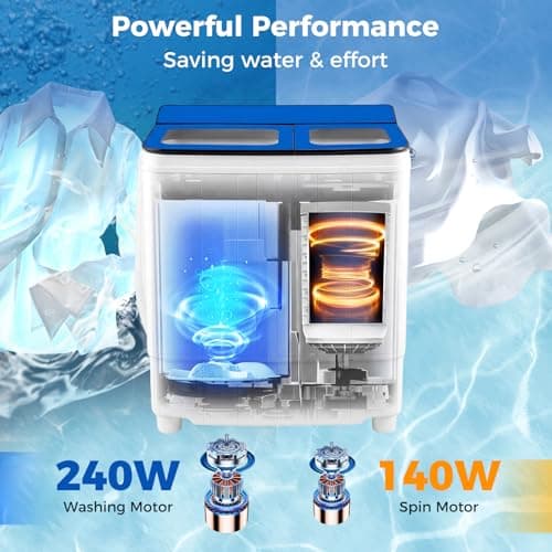 Giantex Portable Washing Machine, 18LBS Twin Tub Mini Compact Laundry Washer Spinner Combo with Drain Pump, 11Lbs Washer and 7Lbs Spinner for Apartments, RVs, Dorms, Blue+White