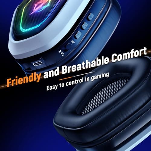 Ozeino 2.4GHz Wireless Gaming Headset for PC, Ps5, Ps4 - Lossless Audio USB & Type-C Ultra Stable Gaming Headphones with Flip Microphone, 40-Hr Battery Gamer Headset for Switch, Laptop, Mobile, Mac — view 3