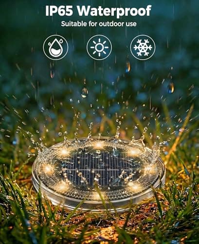 LOTMOS Solar Ground Lights Outdoor, 8 Pack 8 LED Garden Lights Solar Powered, Waterproof Pathway Disk Lights, Mini Puck Landscape Lighting for Pool Walkway Lawn Driveway Patio Yard, Warm White — view 4