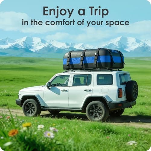 BATSUVCER Car Rooftop Cargo Carrier Bag 20 Cubic Feet, 100% Waterproof Heavy Duty Car Roof Bag for All Vehicle with/Without Racks - Anti-Slip Mat, 6 Door Hooks, Storage Bags, 5CM Straps(Blue) — view 6