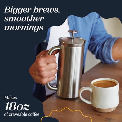 ESPRO Pro P7 Brushed Stainless Steel French Press 304 – Patented Double Walled Micro-Filter Insulated French Press Coffee Maker, Grit-Free Brew - Heat Resistant BPA Free - 18oz — view 5