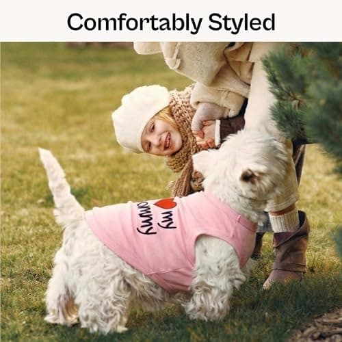 Parisian Pet Dog T-Shirt with Embroidered 'I Love My Mommy' Words - 100% Cotton, Pink Dog Clothes - Breathable Sleeveless Pet Vest - Machine Washable Dog Shirts for Small Dogs, S — view 5