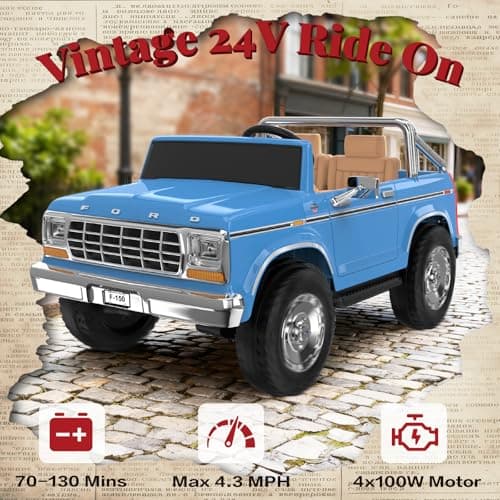 ANPABO Licensed Ford F-150 24V 2 Seater Ride on Car for Kids, 4x100W Motors for All-Terrain Electric Car with Parental Remote, Retro Style, 3-Speeds, Large Storage Box, Music Player, Aged 3-8, Blue — view 2