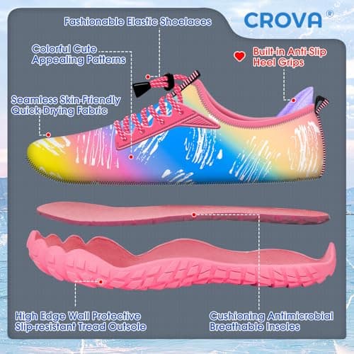 CROVA Built-in Heel Grips Water Shoes for Kids Girls Boys Hiking Shoes Wide Barefoot Swim Beach Pools Slip-On Quick Dry Lightweight for Big Little Kids Toddler — view 7