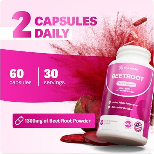 Rosabella Organic Beet Root Capsules - 1300mg Beet Root Powder Aids Healthy Circulation & Vitality, Non-GMO, Beet Root Supplement - 120 Capsules, 60-Day Supply — view 2