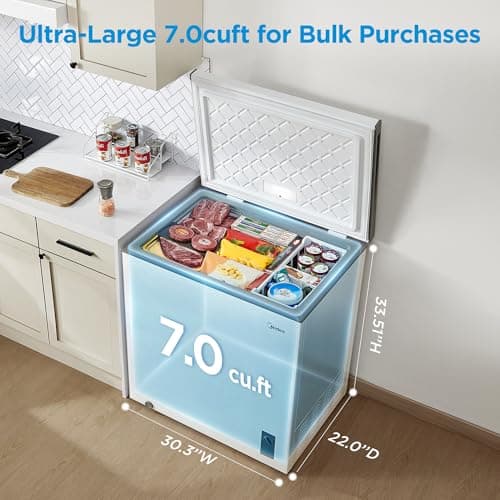 Midea MERC07C4BAWW Chest Freezer, 7.0 Cubic Feet Freezer With Removable Basket, Interior LED Light, Adjustable Temperature, For Kitchen Apartment Office, White — view 2