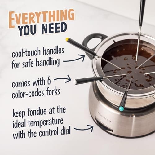 Nostalgia FPS200 6-Cup Stainless Steel Electric Fondue Pot with Temperature Control, 6 Color-Coded Forks and Removable Pot - Perfect for Chocolate, Caramel, Cheese, Sauces and More — view 3