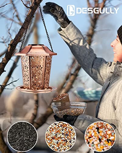 Solar Bird Feeders for Outdoors Hanging - Premium Grade Metal Bird Feeder, Chew-Proof, Weather and Water Resistant Wild Bird feeders, Outside and Garden Decoration — view 2