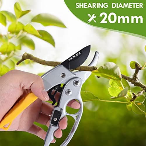MEPEREZ Premium Germany - Steel Pruning Shears, Work 3 Times Easier, Pruners Heady Duty, Sharp Garden Clippers Cuting Florist Flower, Hedge, Herb, Rose, Indoor Live Plants, Arthritis Weak Hand Snips — view 2