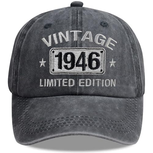 Vintage 1946 Hats for Men Women, 80th Birthday Decorations Gifts, Adjustable Embroidered Cotton 80 Year Old Baseball Cap