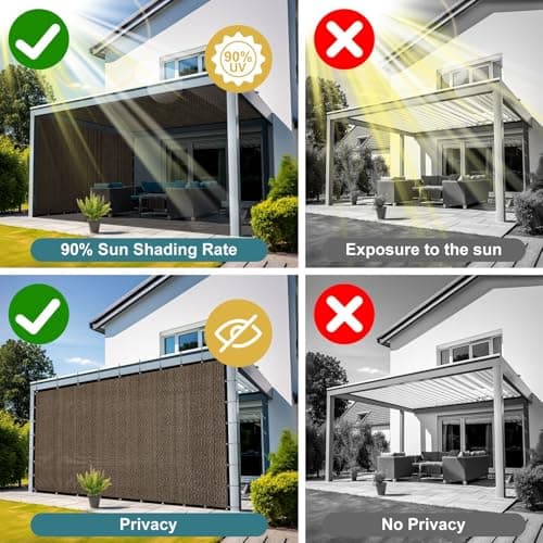 Shade&Beyond 90% Sun Shade Cloth with Grommets, 8X8 FT Pergola Shade Cover Canopy, Mesh Tarp Sun Screens for Patio, Outdoor, Garden, Backyard, Mocha — view 5