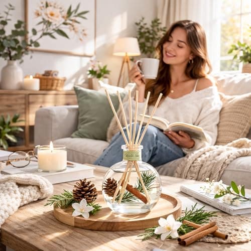 Cedar Wood & White Musk Essential Oil Reed Diffuser for Home&Office, Luxury Hotel Collection Diffuser Oil Inspired by Ritz Carlton, Bathroom,Bedroom&Living Room Shelf Decor,Non-Toxic & Gift Ready — view 4