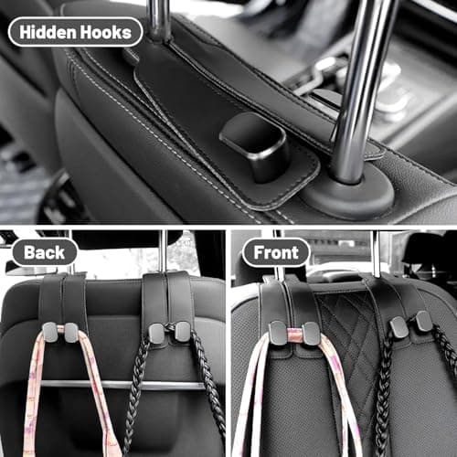 Purse Hook for Car - Universal, Twinhook Leather Car Headrest Hangers, Car Seat Back Storage Hook for Purses, Handbags, Bags, Seat Back Organizers for Travel (Brown-2pcs) — view 4