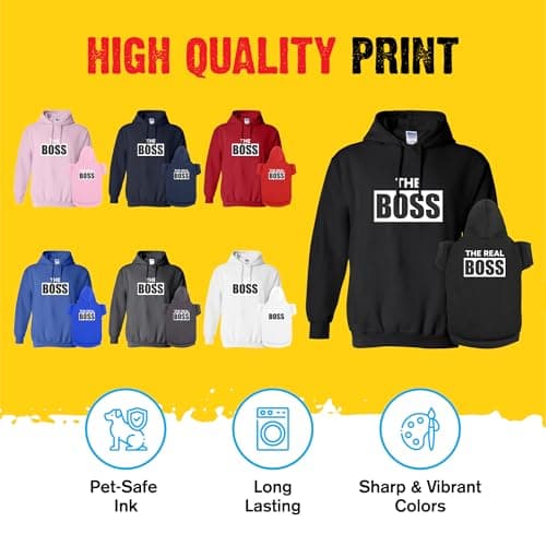Funny Matching Dog and Owner Outfit Sweater - The Boss The Real Boss Pet & Owner Matching Hoodie Sweatshirt Cute Dog Clothes - Black/3XL Human | 2XL Dog — view 3