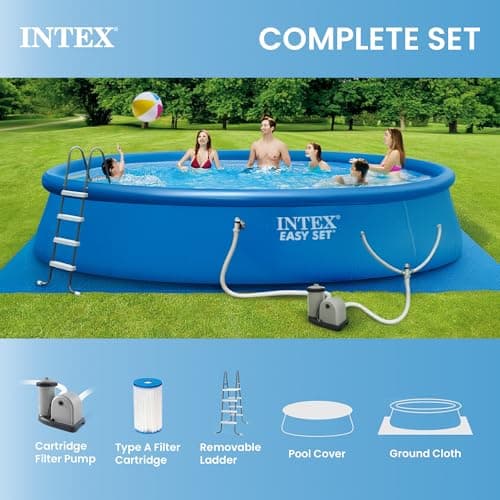 INTEX Easy Set 18 ft x 48in Above Ground Pool Set, Round Inflatable Swimming Pool with 1500 GPH Cartridge Filter Pump, Ladder, Cover, & Ground Cloth — view 5