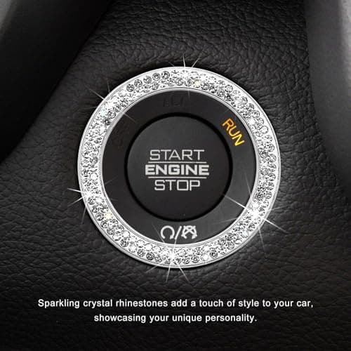 CCHRN Car Bling Engine Start Ring Decals, Crystal Rhinestone Push Start Button Decorative Ring, Universal Sparkling Key Ignition Knob Cover for Women Girls, Car Accessories (White) — view 4