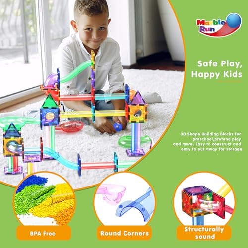 PicassoTiles Marble Run 200 Piece Magnetic Tile Race Track Toy Play Set STEM Building & Learning Early Educational Child Magnet Construction Block Creative Kit Boys & Girls Age 3+ Year Old Toys PTG200 — view 4