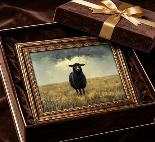 Vintage Gold Framed Moody Black Sheep Wall Art Countryside Landscape Painting Canvas Dark Academia Animal Picture Wall Decor Farmhouse Cottage Print Artwork For Living Room Bedroom Home Decoration — view 5