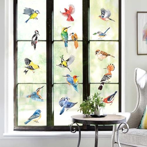 decalmile Spring Summer Birds Double Sided Window Clings Hummingbird Parrot Window Decals Anti-Collision Glass Window Doors Window Stickers - Set of 17 Birds