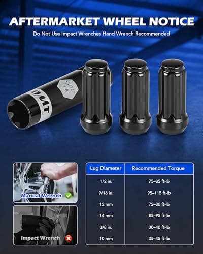 Orion Motor Tech M14x1.5 Lug Nuts Black with Spline Tuner, XL 2 inches Length Conical Wheel Nut, Compatible with Chevy GMC Ford Cadillac Lincoln SAAB Saturn Silverado 1500 Savana, Set of 24 — view 5