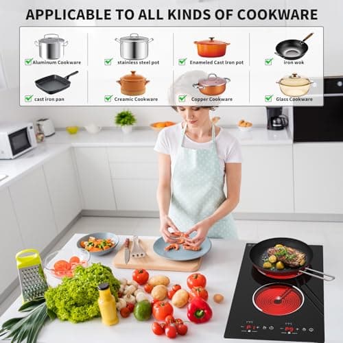 VBGK Electric Cooktop,12 Inch Built-in Radiant Electric Stove Top,110V 2100W 2 burner cooktop With 9 Heating Level, Timer & Kid Safety Lock, Sensor Touch Control 2 burner Induction Cooktop — view 3