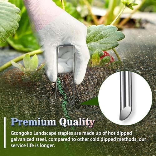 Gtongoko 50 Pack Landscape Staples 4 Inch Galvanized Garden Stakes, 12 Gauge Heavy Duty Sod Staples for Weed Barrier Fabric, Plant Covers, Netting, Irrigation Hose & Holiday Decorations — view 2