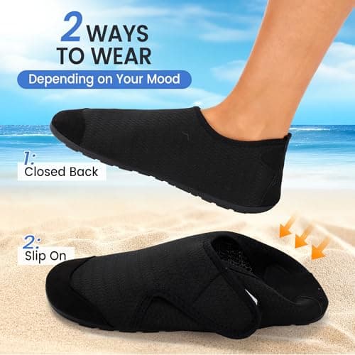 Water Shoes for Women Men Barefoot Beach Swim Aqua Socks Summer Wide Slides Sandals Quick Dry Pool River Sea Sock Shoes (Black, US Footwear Size System, Adult, Men, Numeric Range, Medium, 5, 6) — view 6