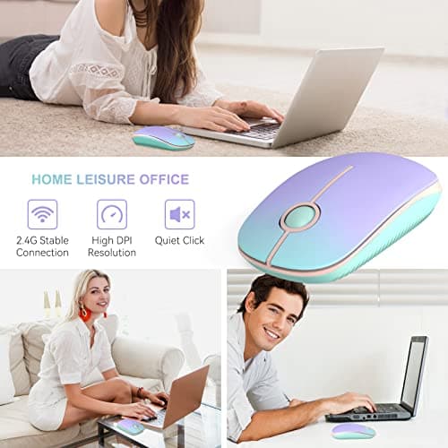 Unipows Wireless Mouse - 2.4G Slim Portable Computer Mouse with Nano Receiver, Less Noise Mobile Optical Mice for Notebook, PC, Laptop, Desktop (Gradient Mint Green) — view 6