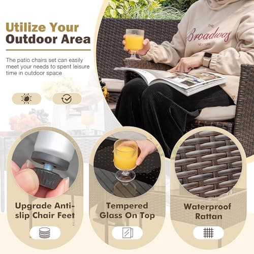 Homall 4 Pieces Outdoor Patio Furniture Sets Rattan Chair Wicker Set,Outdoor Indoor Use Backyard Porch Garden Poolside Balcony Furniture (Brown and Beige) — view 2
