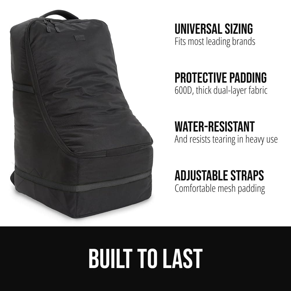 GORILLA GRIP Tear and Water Resistant Padded Car Seat Travel Bag for Airplane and Airport, Universal Fit Baby Carseat Bags, Holds Up to 50lbs, Handle & Shoulder Straps, Air Gate Check Carrier, Black — view 2