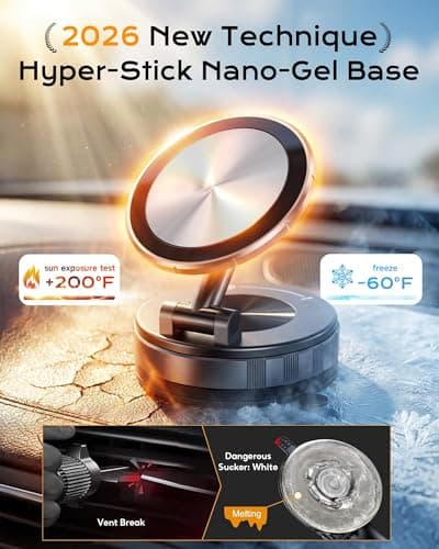 Phone Holder Car for Magsafe, [Military-Grade Metal 80+LBS Hyper Suction & 4400gf Magnetic] 360° Adjustable Car Phone Holder Mount Car Accessories for iPhone 17 16 15 14 Series and Android — view 5