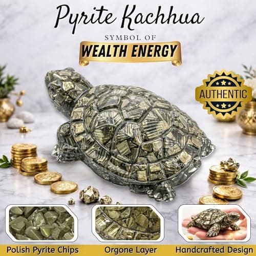 Amazing Gemstone Natural Pyrite Tortoise Turtle Figurine | Feng Shui Wealth & Good Luck Turtle | Prosperity & Positive Energy Crystal Healing Home Decor Gift — view 6