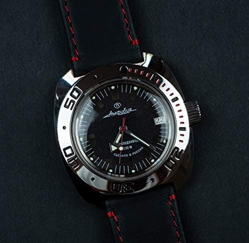 BARTON Quick Release - Top Grain Leather Watch Band Strap - Choice of Width - 16mm, 18mm, 19mm, 20mm, 21mm 22mm, 23mm or 24mm - Black/Red Stitching 20mm — view 4