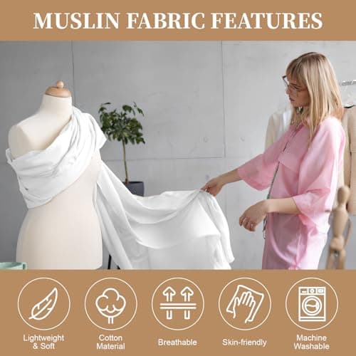 PEASUG 100% Cotton Muslin Fabric,59 inch x 2 Yards Bleached Muslin Fabric by The Yard, Medium Weight Draping Fabrics Suitable for Sewing Embroidery, Garments, Crafts Material-White — view 3