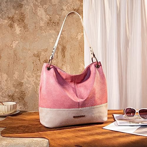 Montana West Large Hobo Bag Leather Purses and Handbags for Women Top Handle Shoulder Satchel Handbags Leather Tote Purse for Women MWC-047PK