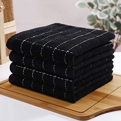 Homaxy 100% Cotton Terry Kitchen Towels(Black, 13 x 28 inches), Checkered Designed, Soft and Super Absorbent Dish Towels, 2 Pack — view 7