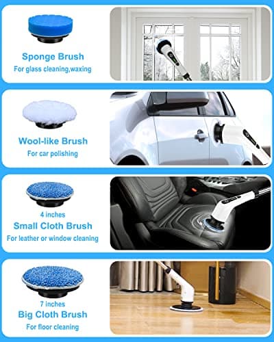 Leebein Electric Spin Scrubber, Cordless Cleaning Brush with 8 Replaceable Brush Heads, Tub and Floor Tile Power Scrubber Dual Speed with Adjustable & Detachable Handle for Bathroom Cleaning — view 5