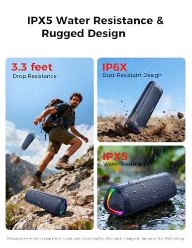 Bluetooth Speaker, 20W HD Sound, Portable Wireless, IPX5 Waterproof, Up to 24H Playtime, TWS Pairing, for Home/Party/Outdoor/Camping/Beach Essentials, Electronic Gadgets, Birthday Gift (Navy) — view 3
