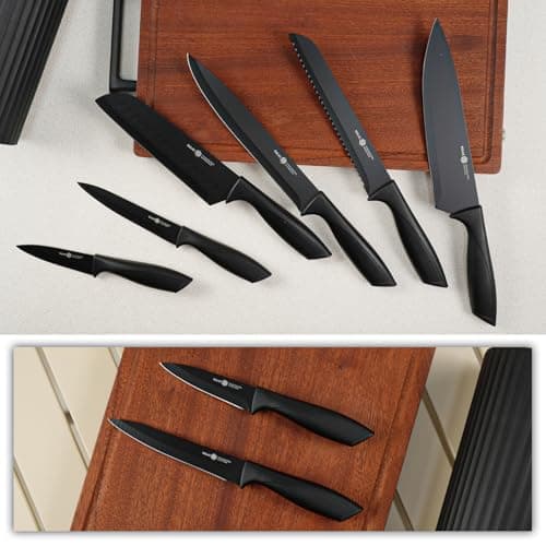 NULAS Knife Set, 8-Piece Kitchen Knife Set with Universal Block - Anti-Rust Chef Knives, Ergonomic Design, Dishwasher Safe (Black) — view 5
