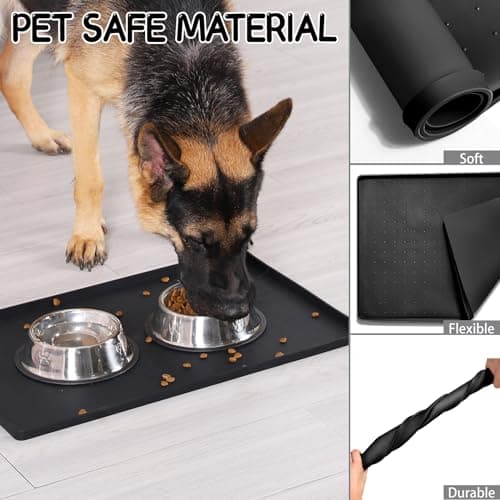 MateeyLife Silicone Cat & Dog Food Mat for Floors Waterproof, Anti-Slip Dog Bowl Mats for Food and Water, Pet Feeding Tray with Lip to Prevent Spills, Pet Placemat for Messy Drinkers to Protect Floor — view 4