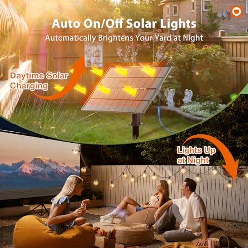 addlon 150FT Solar String Lights Outdoor Waterproof with Remote, Dimmable Commercial Grade Solar Powered String Lights with 80 LED Bulbs, Hanging Light for Camping Backyard Party Decor — view 2