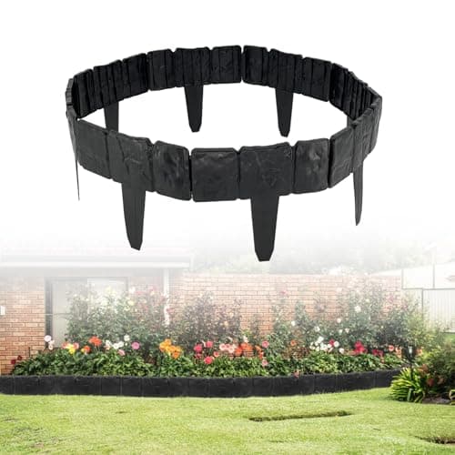 30/40 Pcs Garden Edging Border, Plastic Stone Effect 24/32ft Landscape/Lawn Edging Garden Decor Fence for Garden Lawn Landscape Flower Bed Patios DIY Yard No Dig (30, Black)
