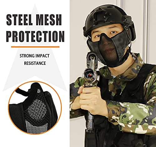 AOUTACC Airsoft Mesh Mask, Half Face Mesh Masks with Ear Protection and Tactical Goggles Set for CS/Hunting/Paintball/Shooting — view 4