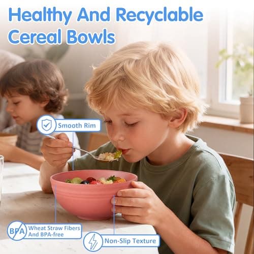 Quatish 10 PCS Unbreakable Cereal Bowls,Dishwasher & Microwave Safe Wheat Straw Bowls, Easy-to-Clean Lightweight Desserts & Soup Bowl, Portable for Picnics ，Snack Plastic Bowls Set，Multi-Color — view 4