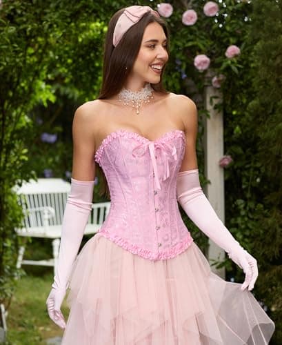 SZIVYSHI 14-Bone Overbust Corset Top - Pink - X-Small — view 2